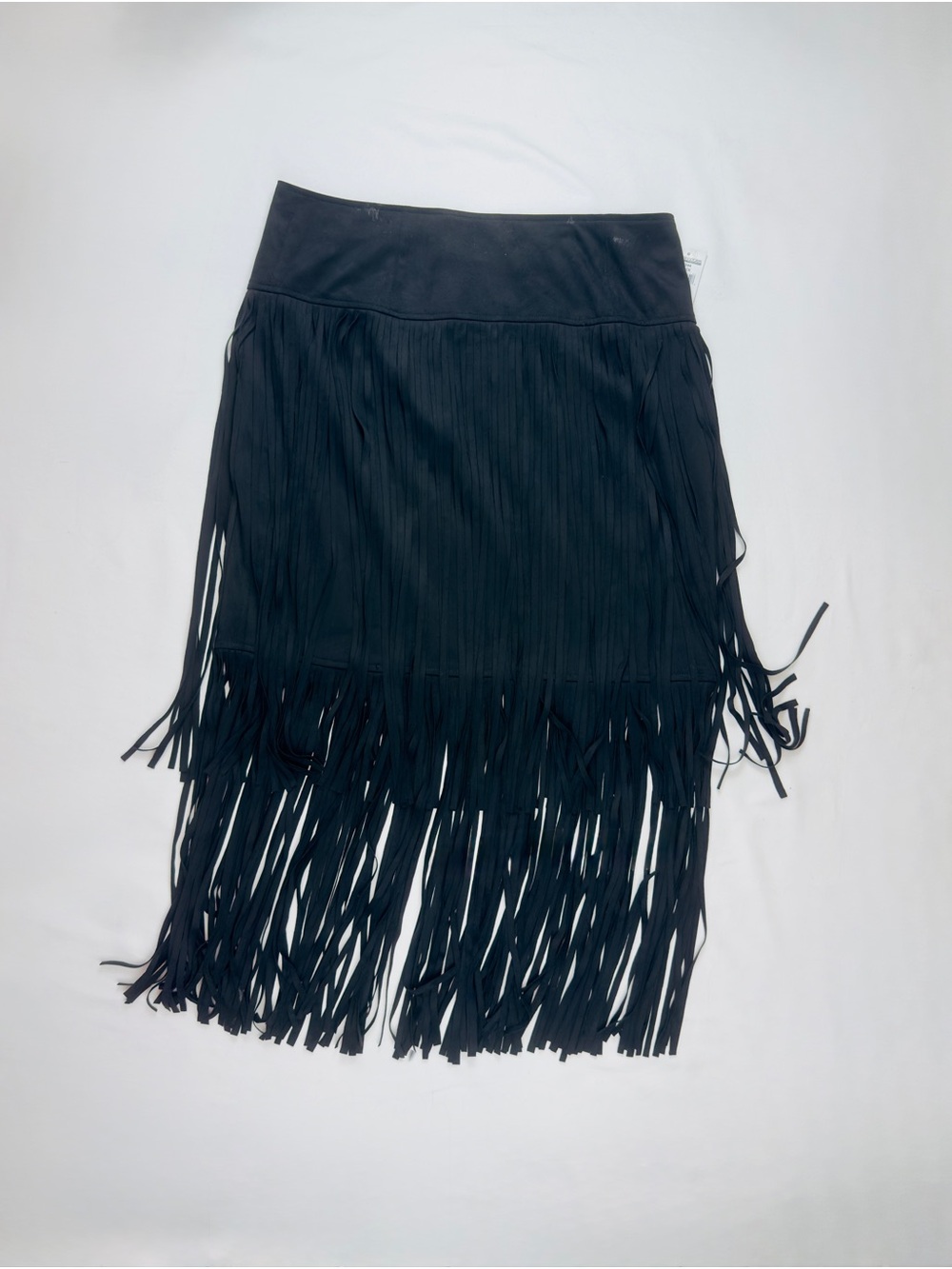Bloomingdale’s Bagatelle Collection Black Suede Fringe Skirt Size 12 NWT